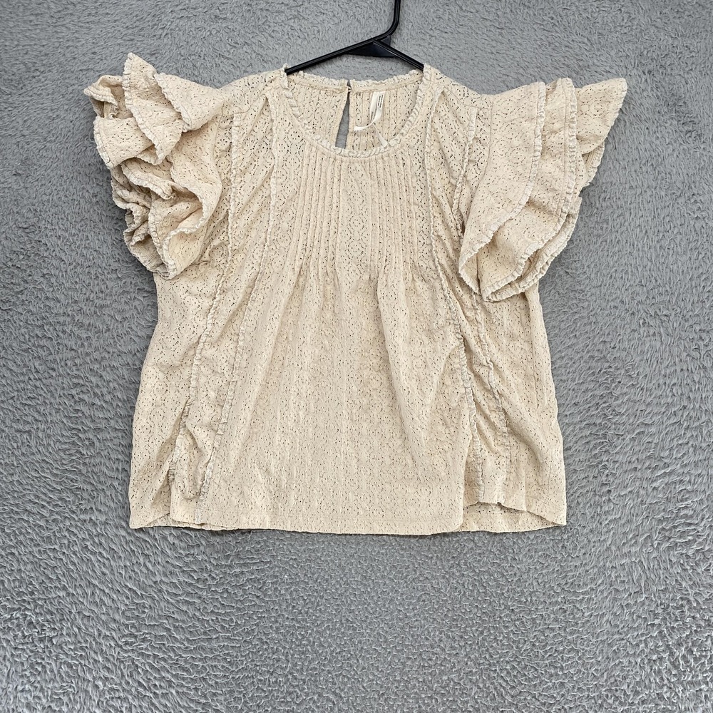 Anthropologie Lace Top Womens XS Pintuck Cottagecore Eyelet‎ Boho Prairie